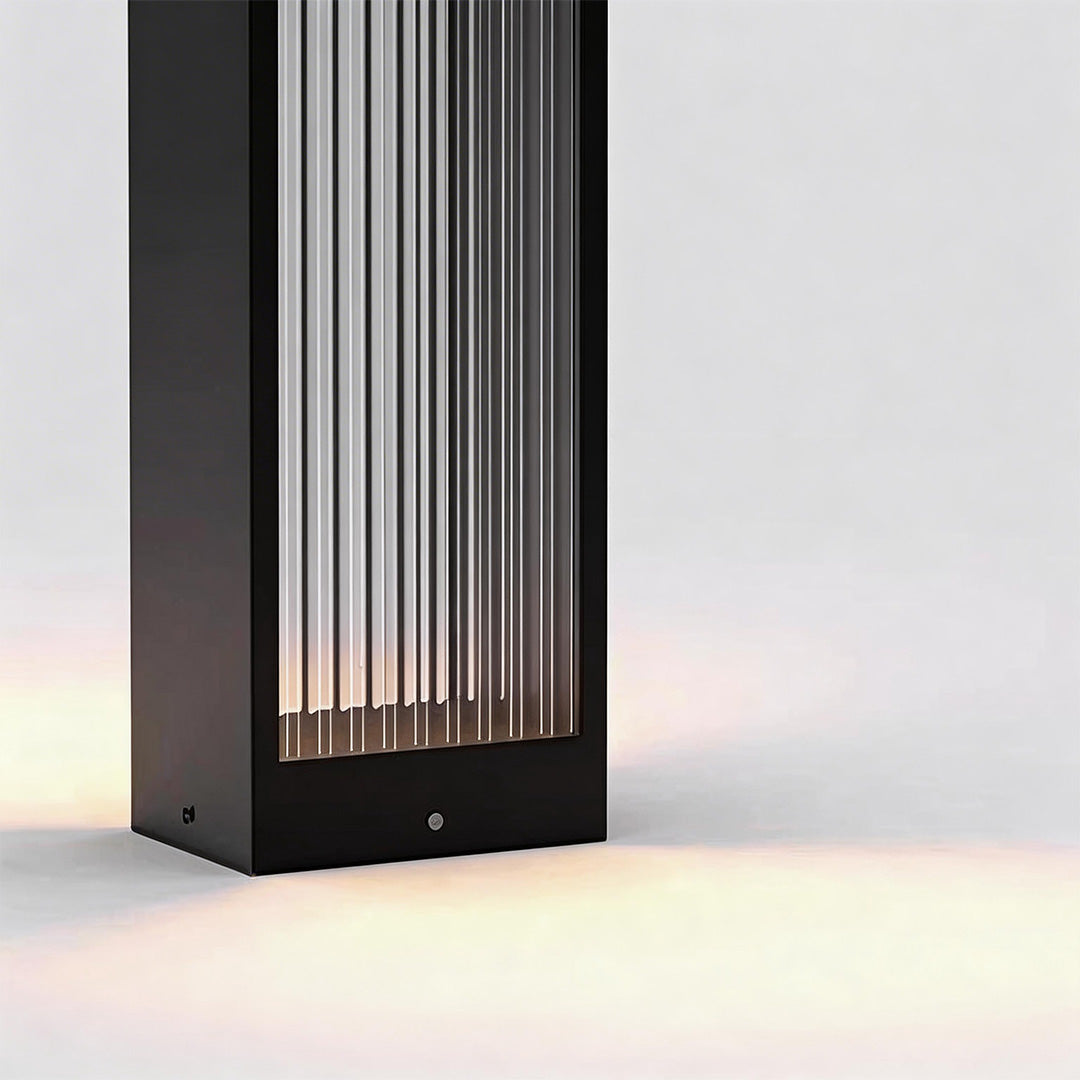 Close-up of bollard garden lights showcasing its modern rectangular design.
