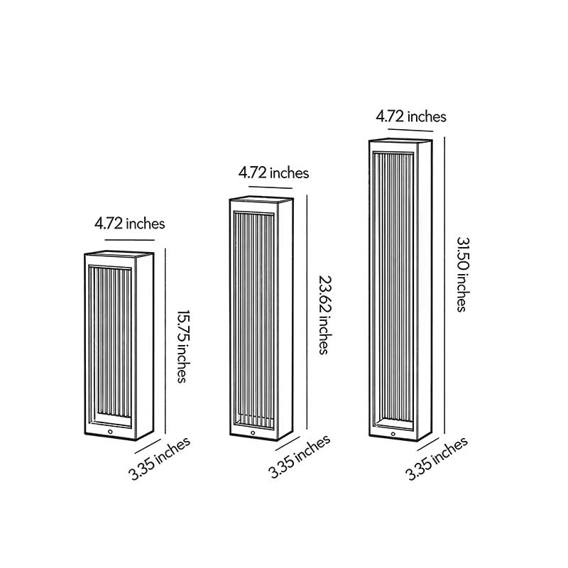Technical diagram of bollard garden lights showing dimensions and installation details.