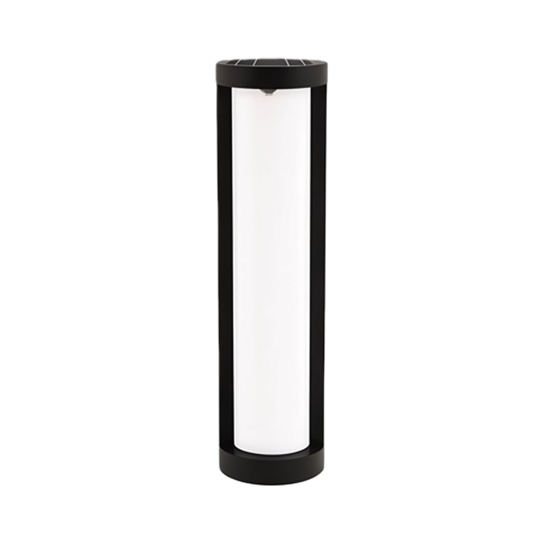 Bollard landscape light with a black finish, providing ambient lighting for a garden pathway.