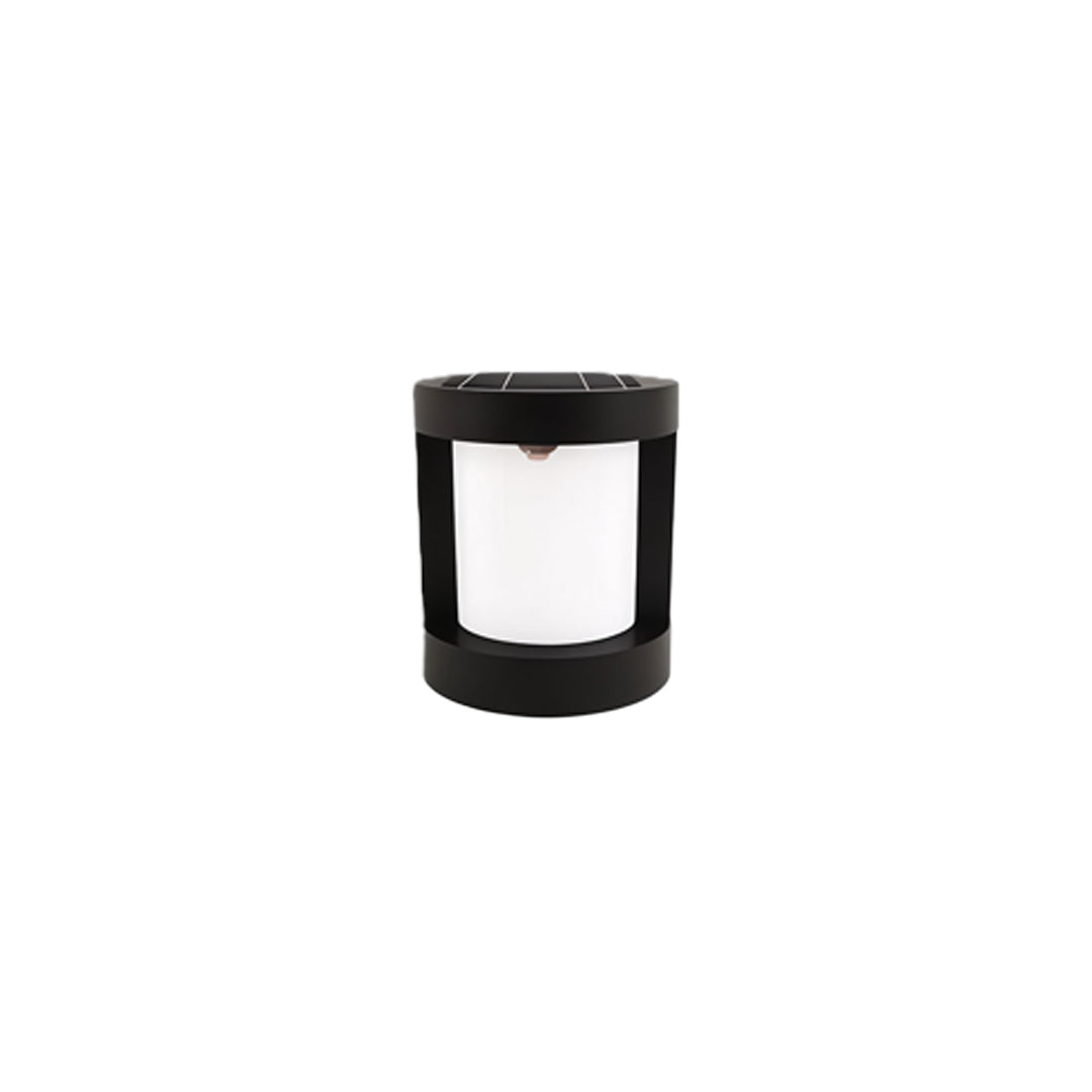 Bollard landscape light with a cylindrical shape, providing elegant illumination near a garden.