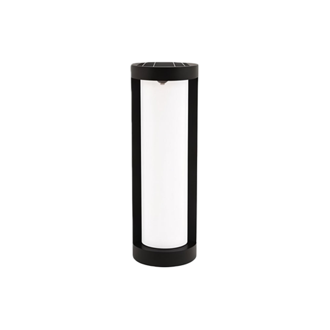 Bollard landscape light with a cylindrical design, providing soft illumination in a garden.