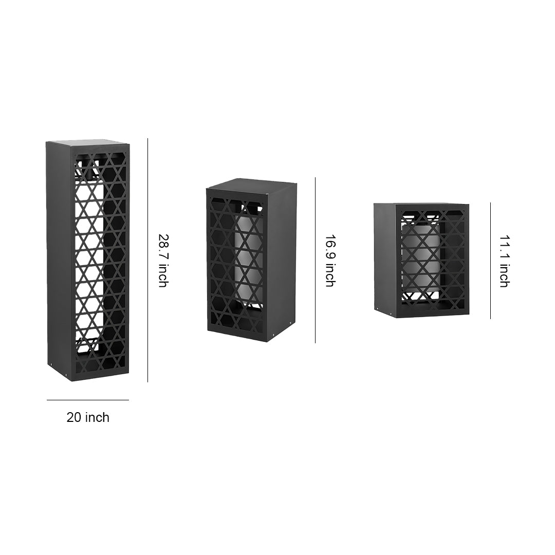 Bollard landscape lighting with geometric lattice pattern, providing modern and stylish illumination for outdoor spaces.