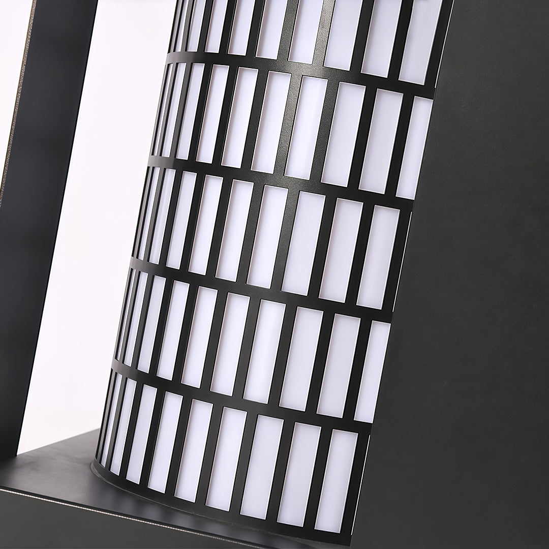 Close-up view of bollard landscape light showing detailed grid pattern and warm LED illumination.