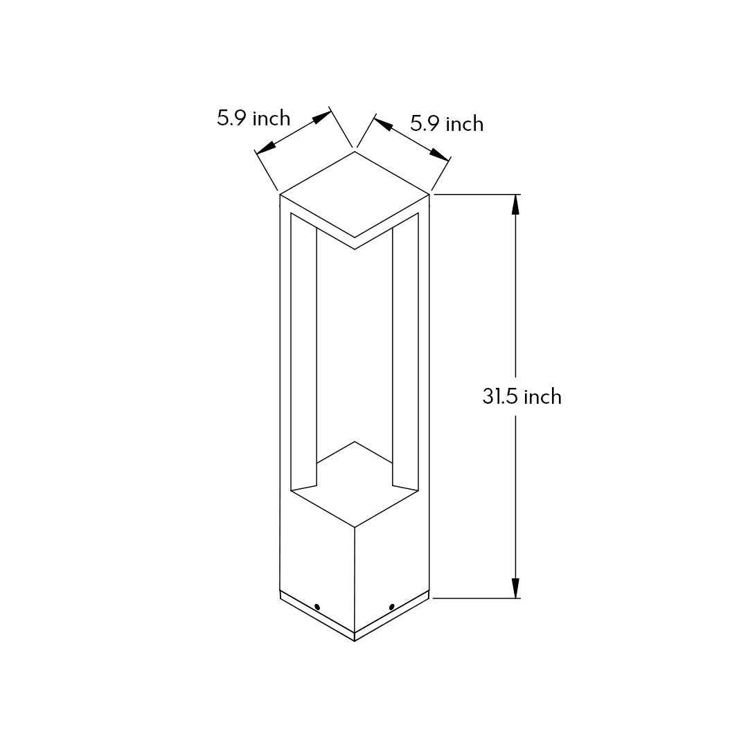 Technical blueprint drawing of modern outdoor bollard light fixture with dimensional specifications