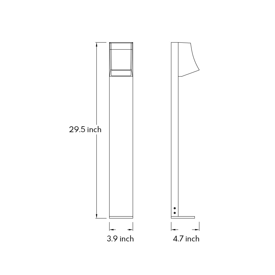 Technical drawing of a modern bollard light with measurements in millimeters