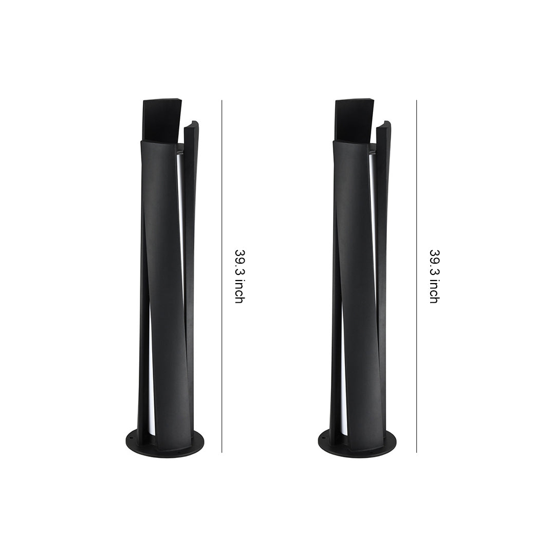 Bollard lighting fixtures in two heights showing sleek black cylindrical design with vertical illumination slots