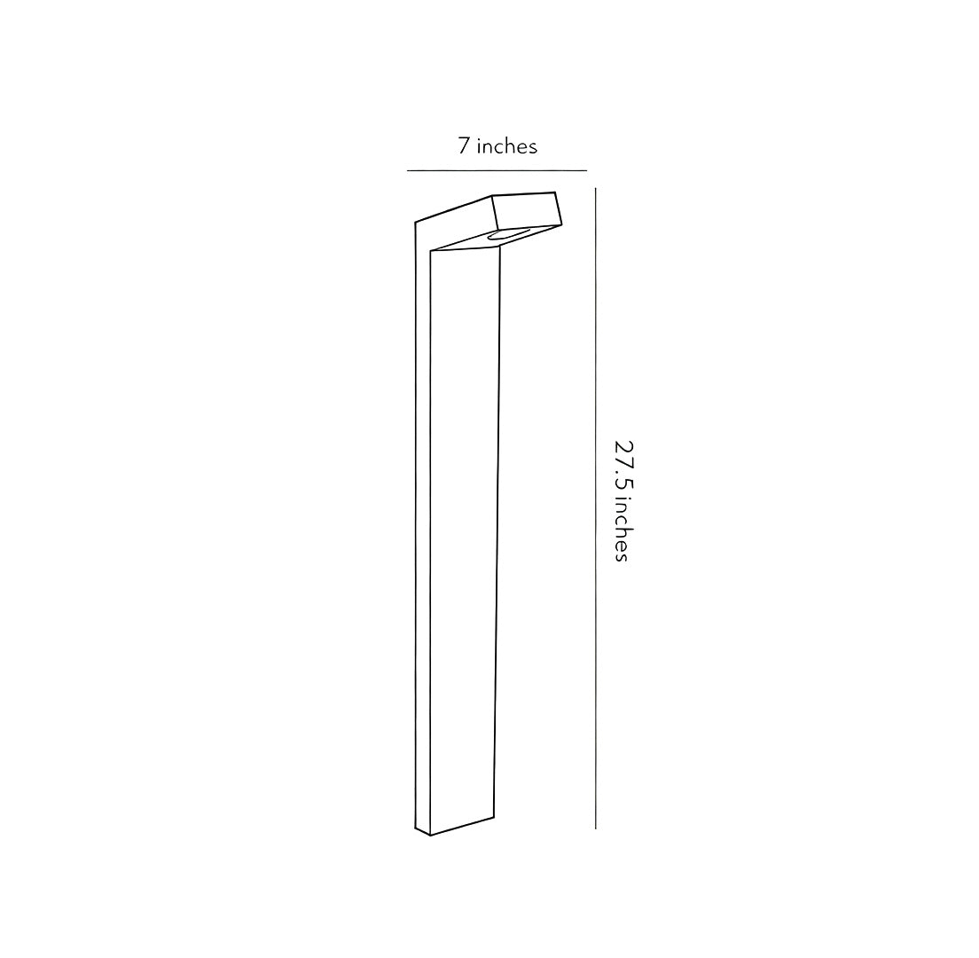 Dimension diagram of a bollard path light, showing its height and width for installation.