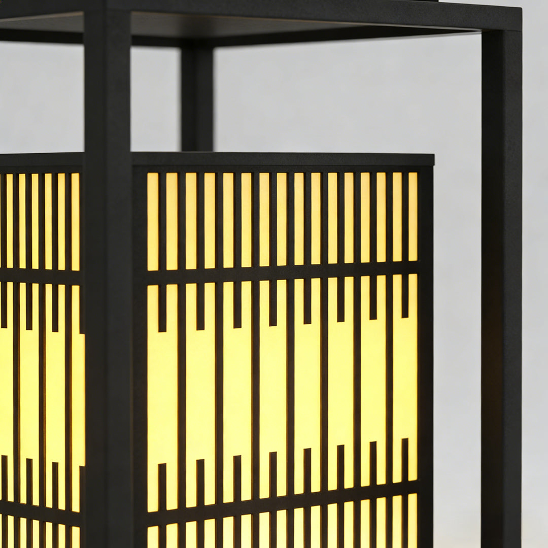 Bollard path lights with detailed view of its structure and pattern.