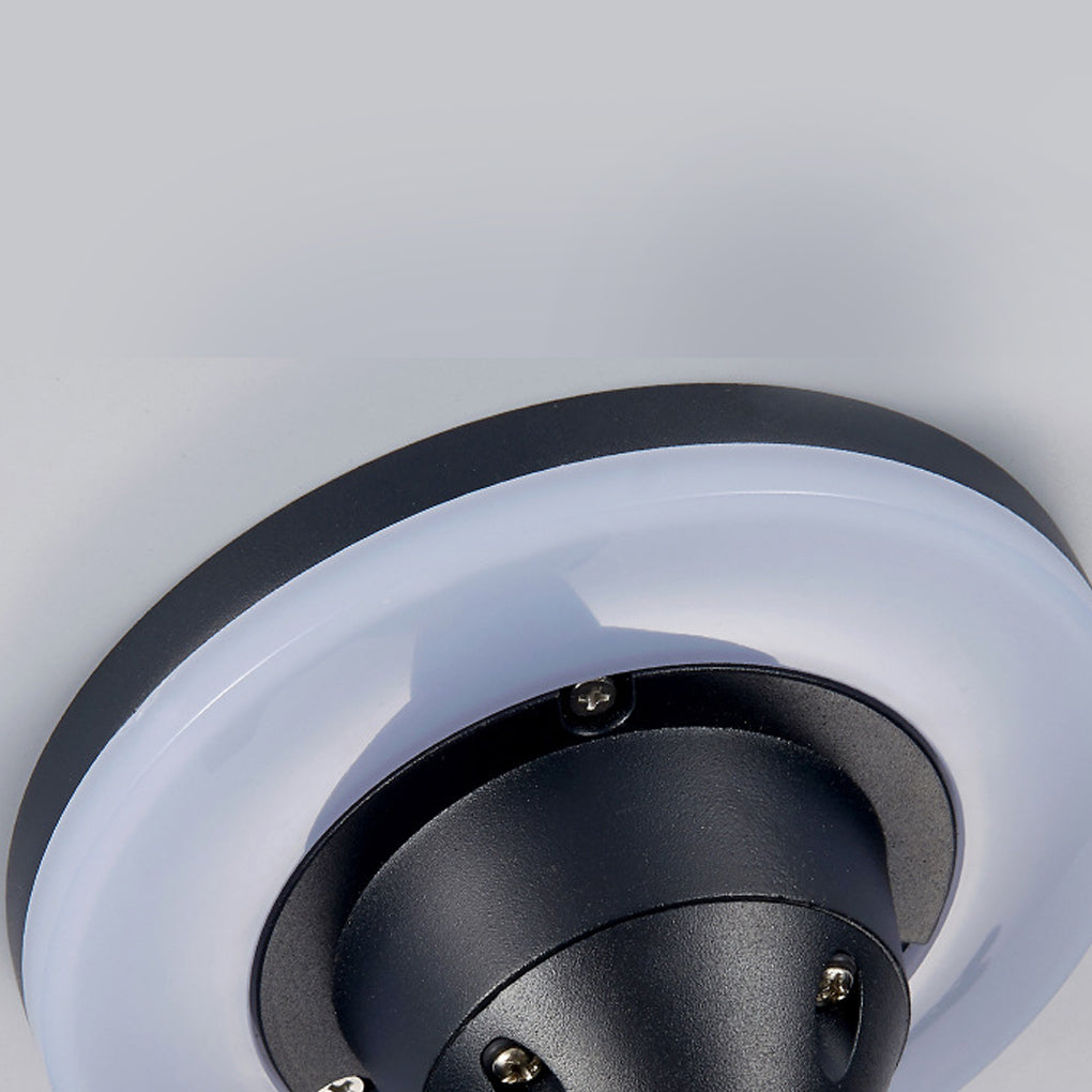 Close up of the inner structure of a bollard pathway lights with white reflector and black exterior.