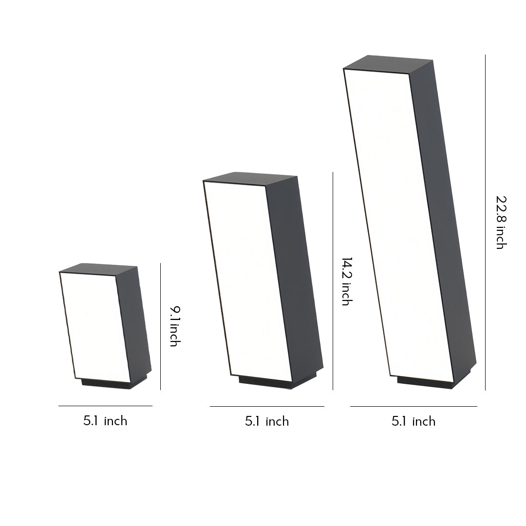 Modern rectangular bollards with lighting in multiple sizes displayed against a clean white background.