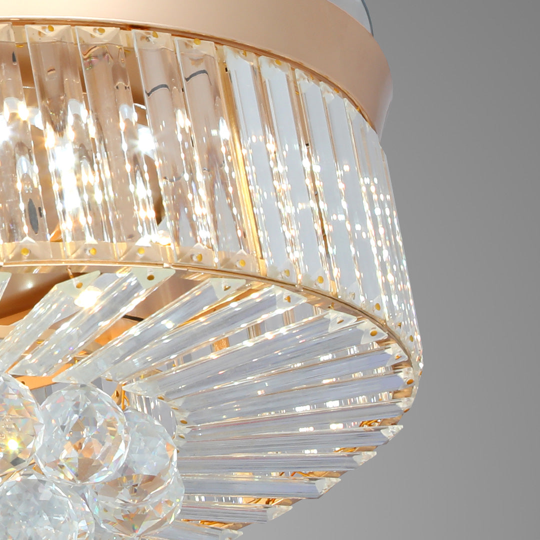 Bottom angle detail showing the cut crystal ceiling fans with lights for maximum sparkle 