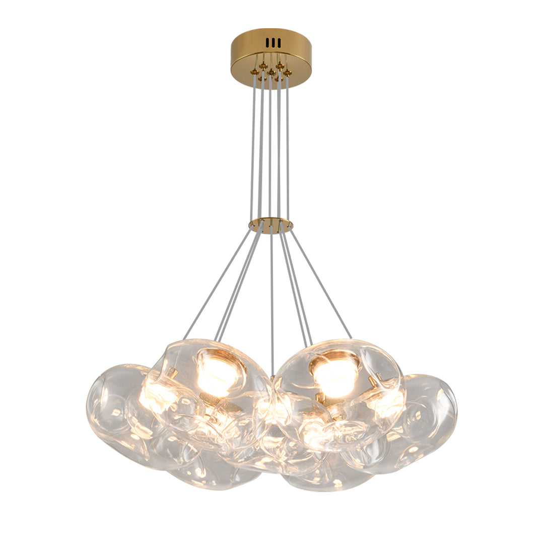 Luxurious multi light chandelier with brass accents showcasing warm glass bulbs in artistic cluster formation