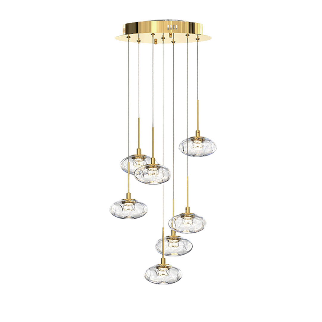 Luxurious chandelier for tall ceilings with brass accents showcasing multiple glass orb pendants in elegant tiered formation