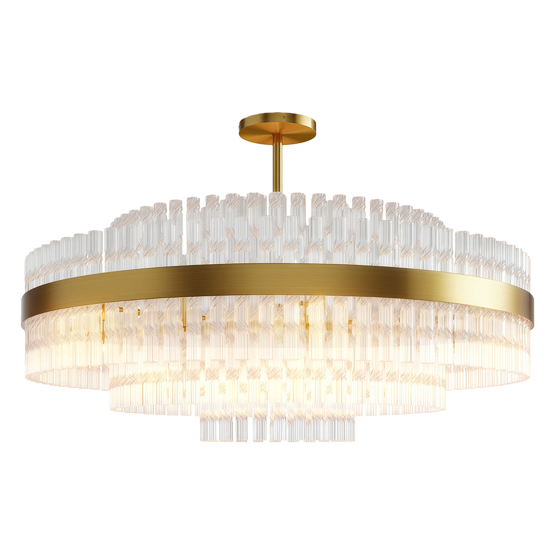 Modern luxury chandeliers with brass band and layered translucent crystal rods