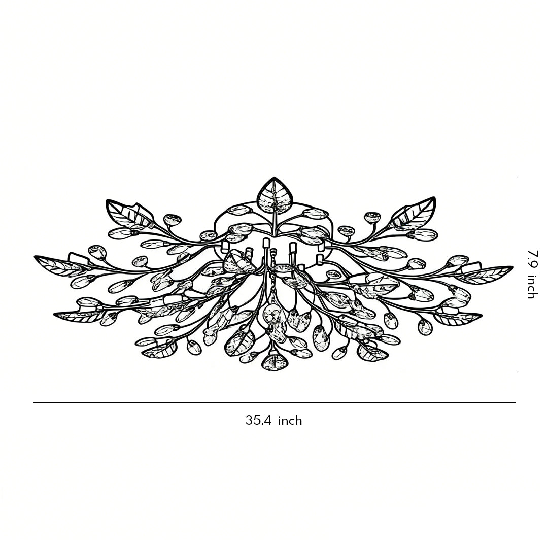 Technical line drawing showing dimensions and structure of a brass branch chandelier.