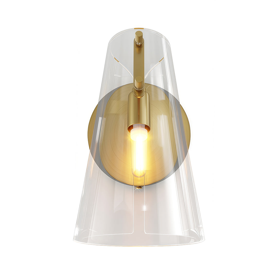 Modern luxury chandeliers style contemporary wall sconce lighting with brass and clear glass shade.