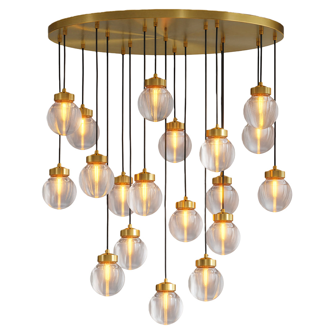 Modern luxury chandeliers style glass semi flush mount lighting in brass with clustered glass spheres