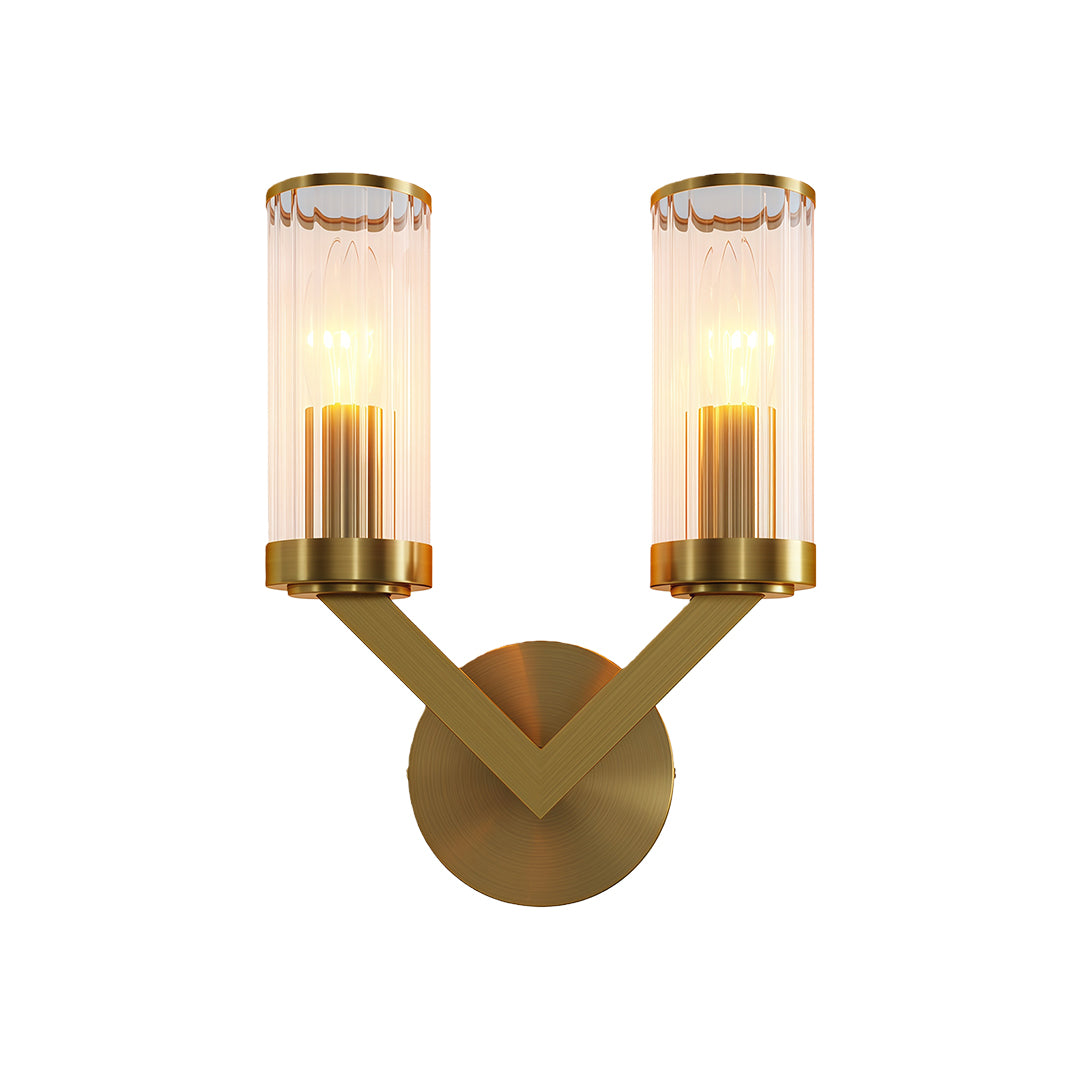 Modern luxury chandeliers style double sconce wall light with brass and cylindrical glass shades