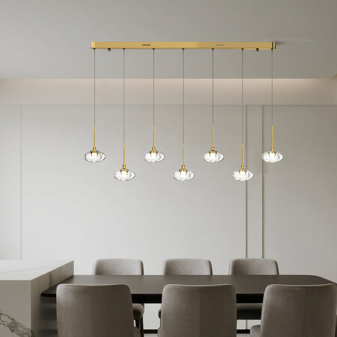 Premium multi light pendant lighting with brass frame illuminating luxury dining area with multiple glass orb shades
