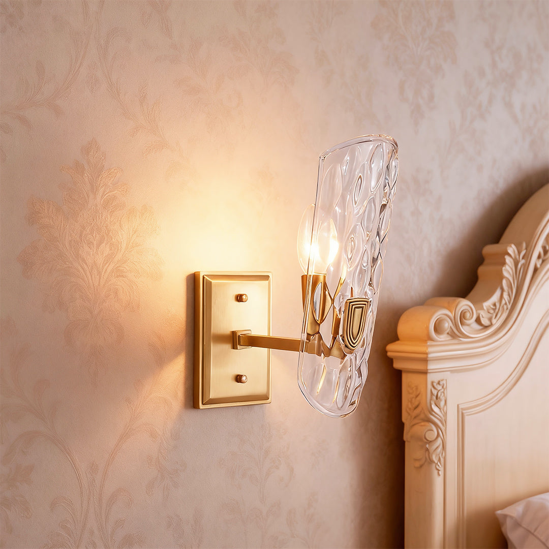 Modern luxury chandeliers inspired brass glass wall light close-up showcasing crystal detail