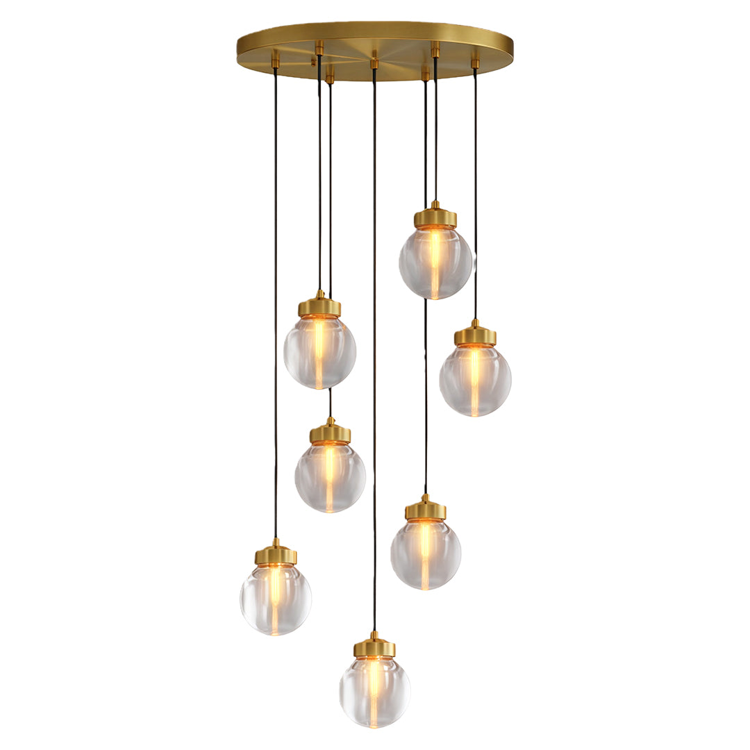 Modern luxury chandeliers inspired glass semi flush mount lighting in brass with seven-light configuration