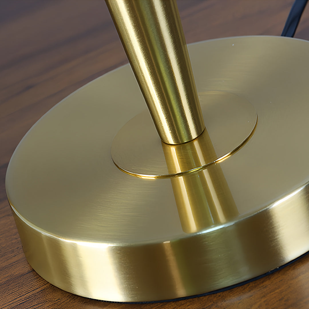 Detailed view of modern brass table lamp base showcasing premium metalwork craftsmanship