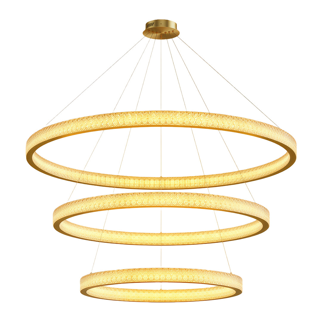 Vintage crystal chandeliers with brass and three-tier horizontal crystal ring design