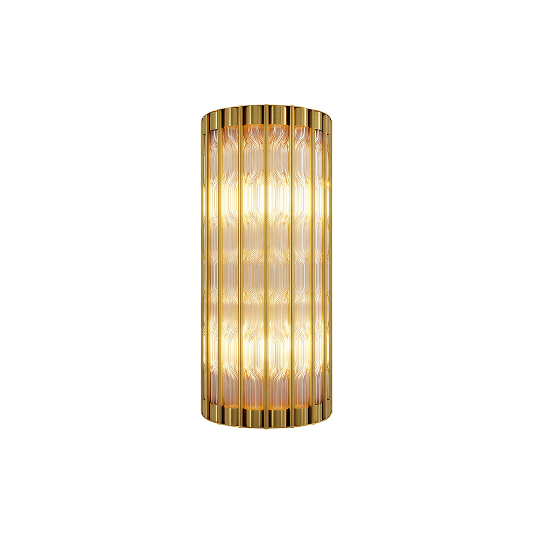 Modern luxury linear wall light style wall mounted hanging light with brass and vertical crystal rods.