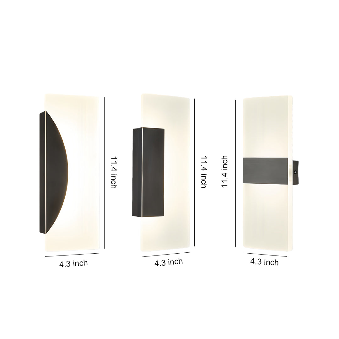 Brass wall lights collection showing curved and rectangular designs with frosted glass diffusers in various finishes