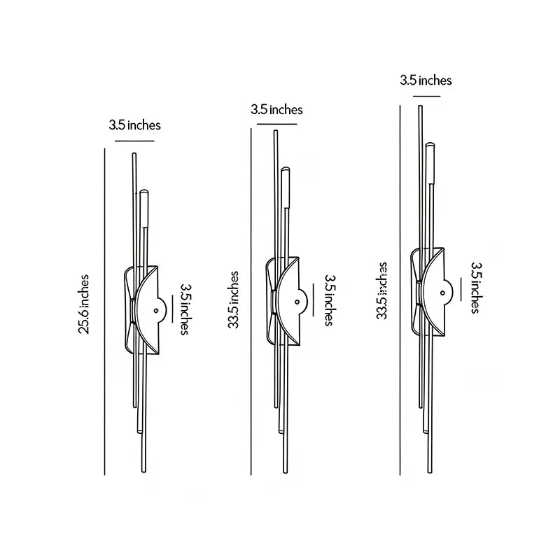 Brass wall sconce light dimension drawing showing multiple size options and fixture measurements.