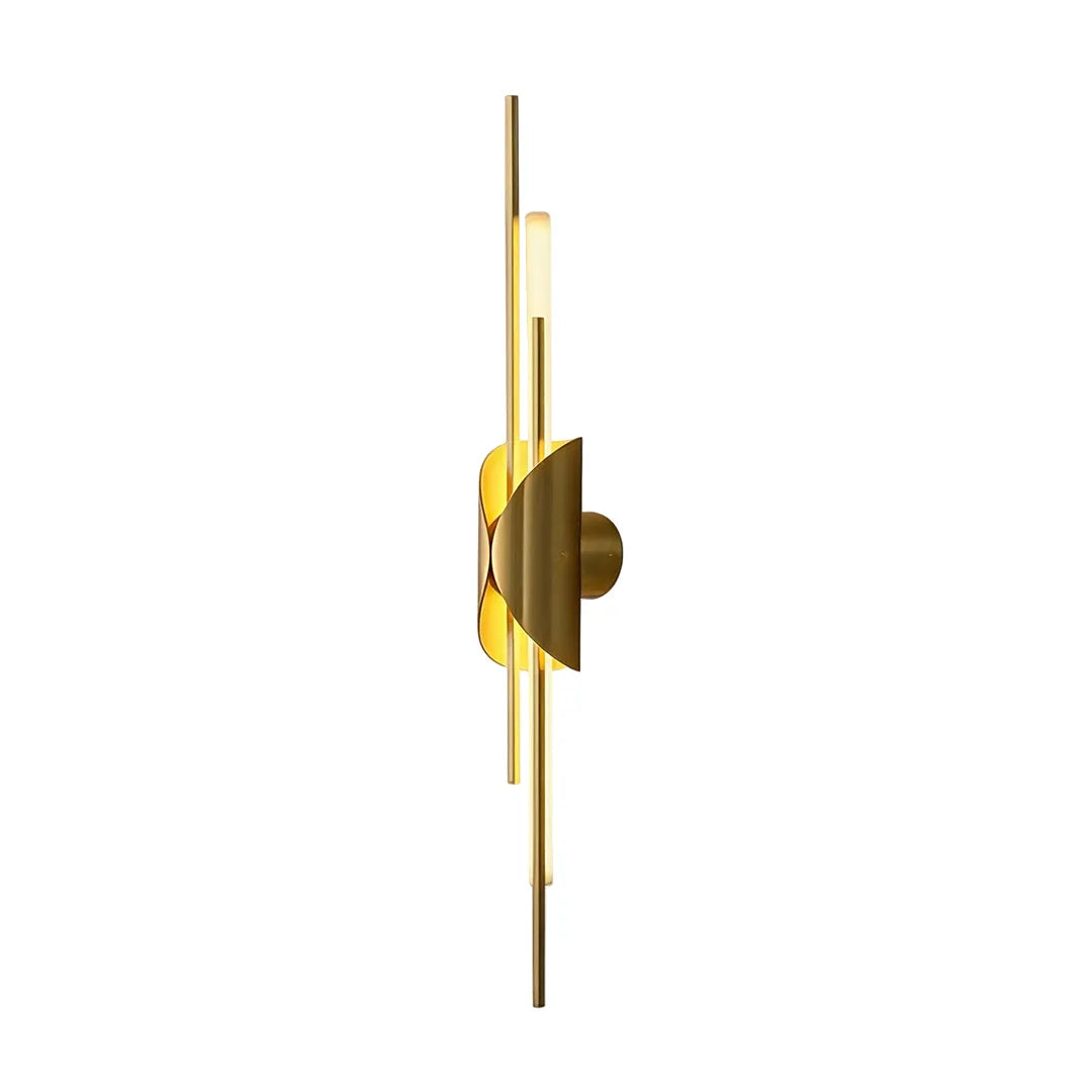 Brass wall sconce light product image showing a tall vertical design with a brass decorative center.
