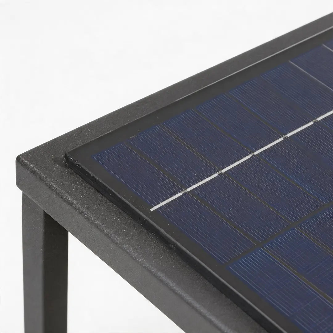 Close-up of the solar panel integrated into the top of brick pillar solar lights.