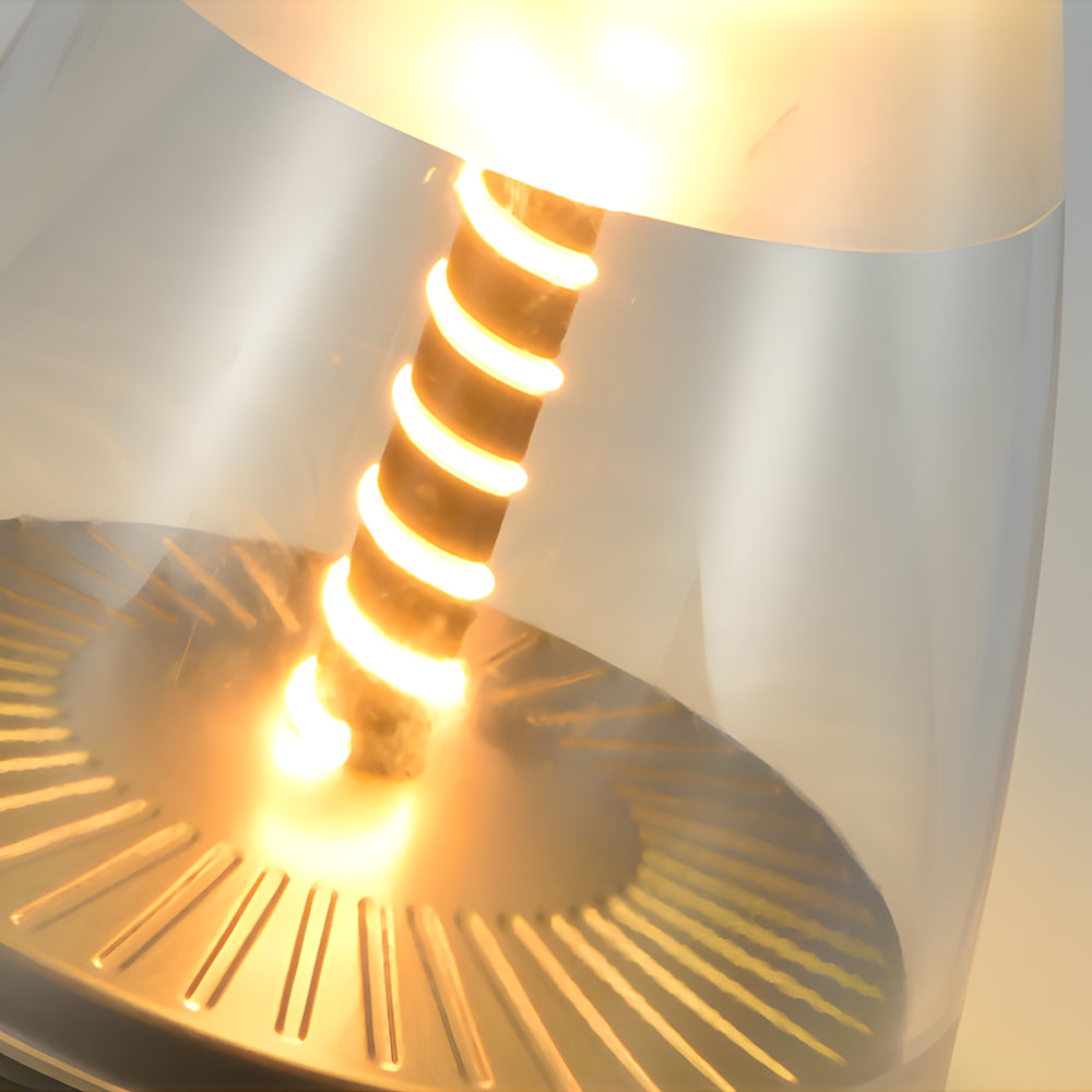 Bright battery powered outdoor table lamp with intense LED illumination demonstrating portable lighting capabilities and modern design