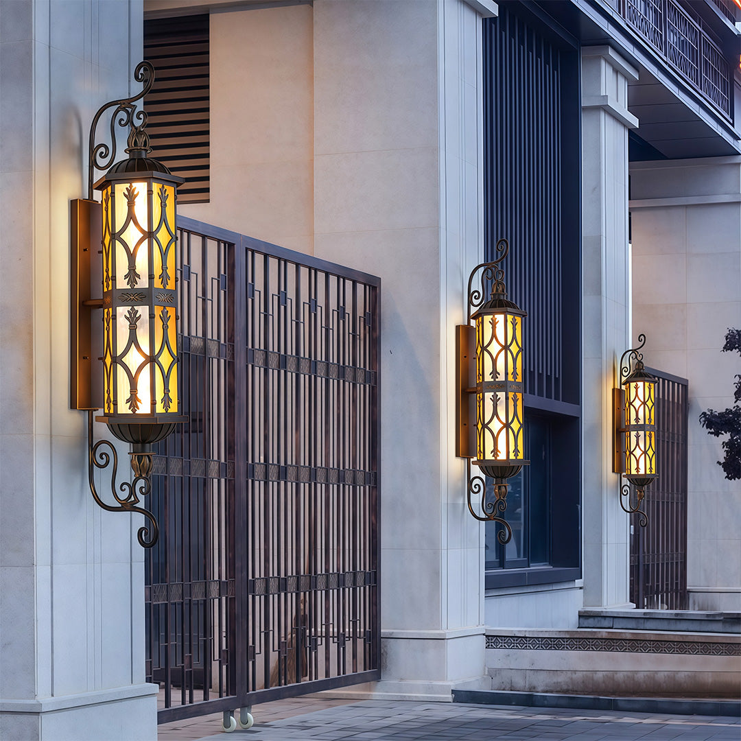 Bright LED wall light with a classic design, providing soft illumination on a front porch.