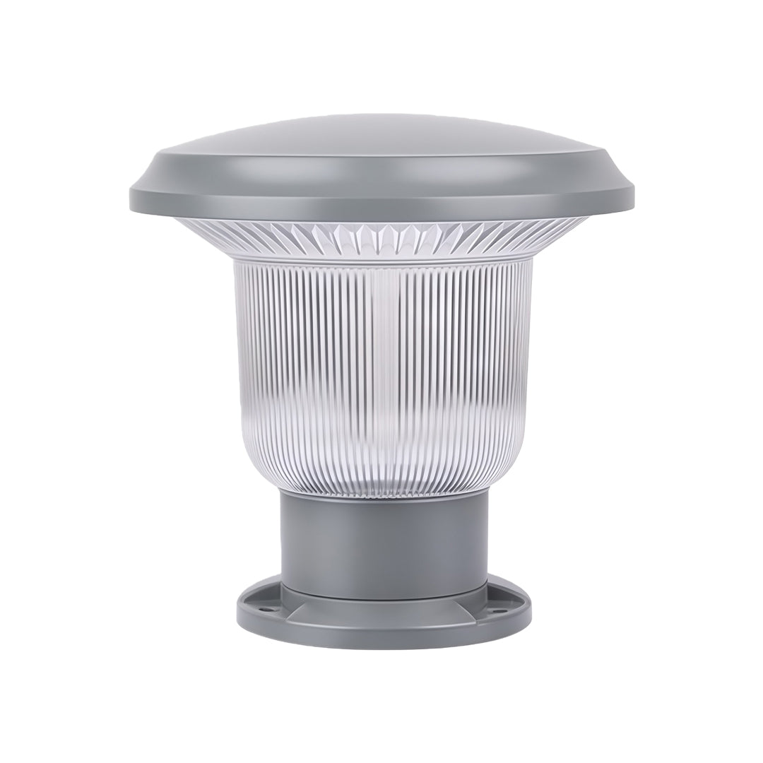 Bright solar pillar light mounted on a garden pillar, offering clear lighting for outdoor space.