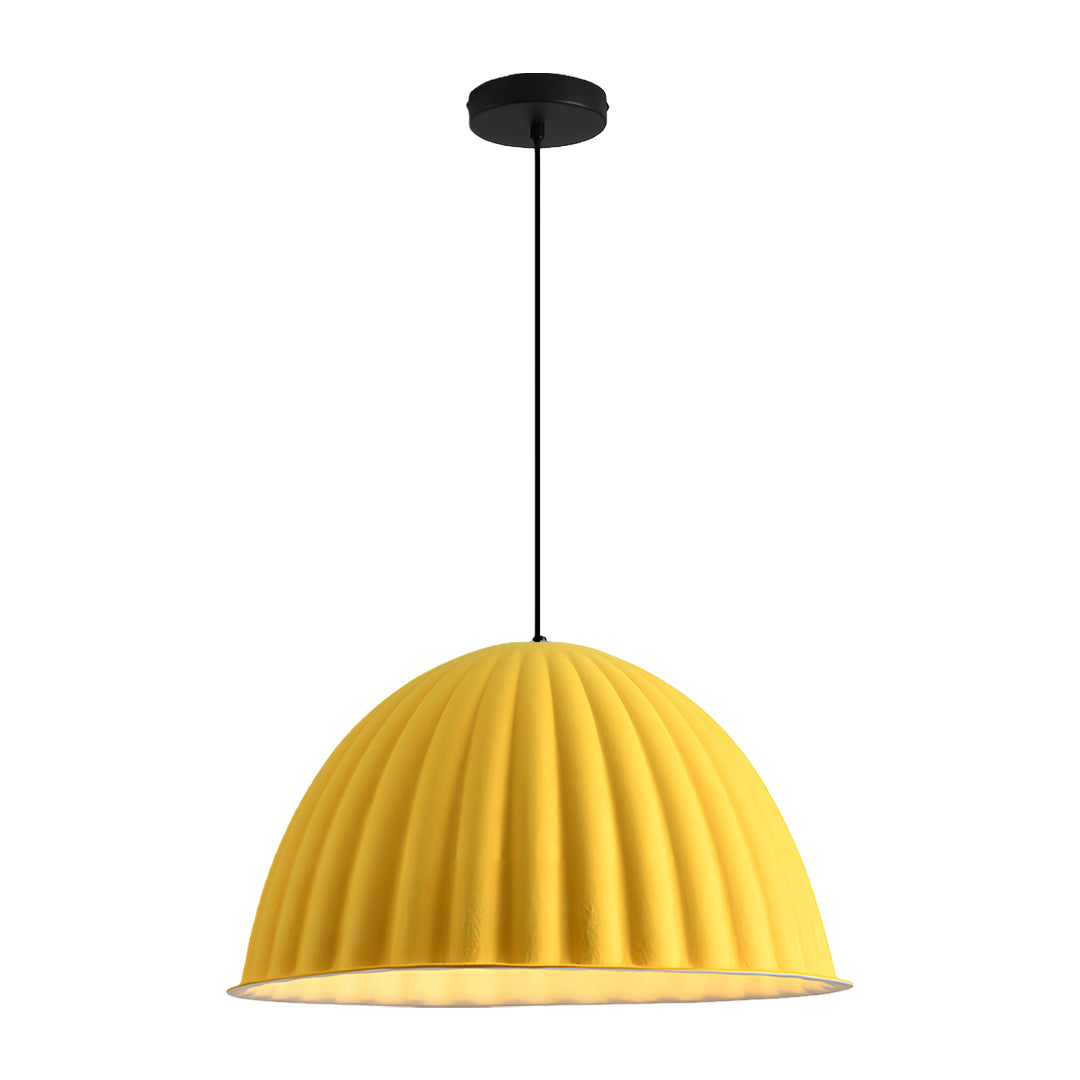 Single bright yellow fluted dome pendant light, part of the gray pendant light product line, showcasing the shade design.