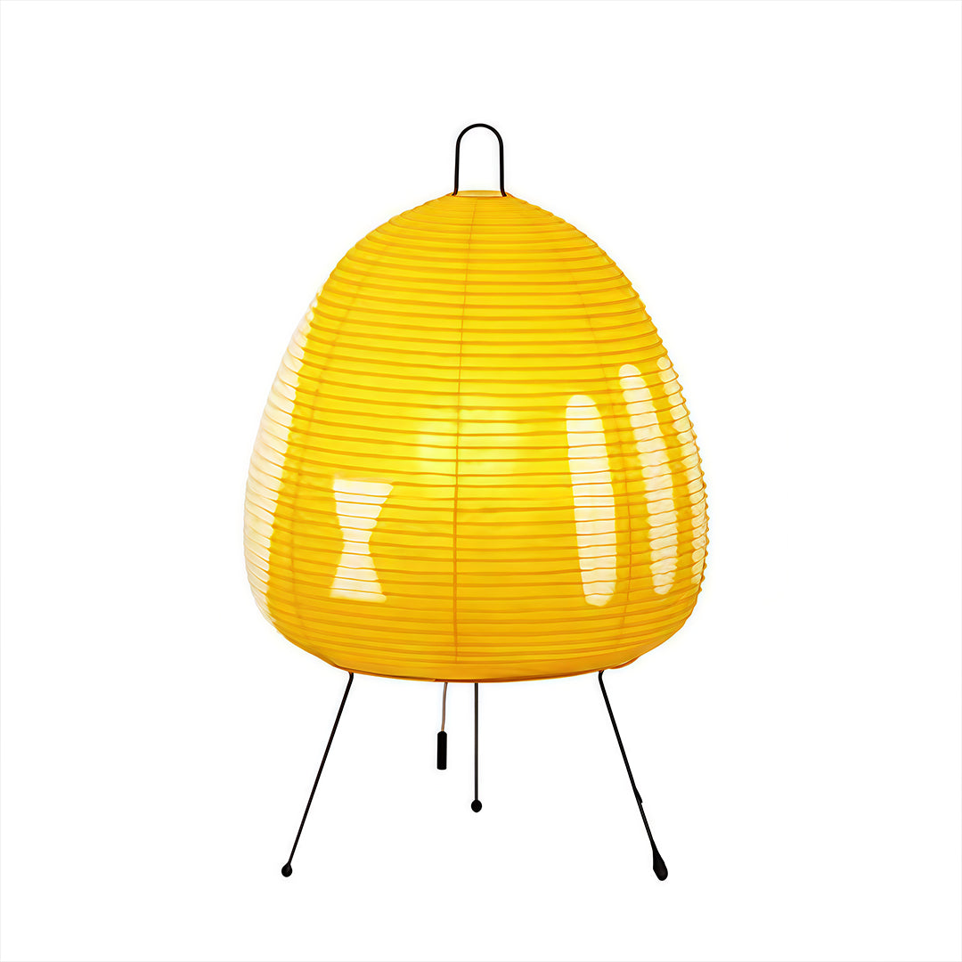 Bright yellow rice paper table lamp, vibrant and modern Japanese-inspired lighting fixture