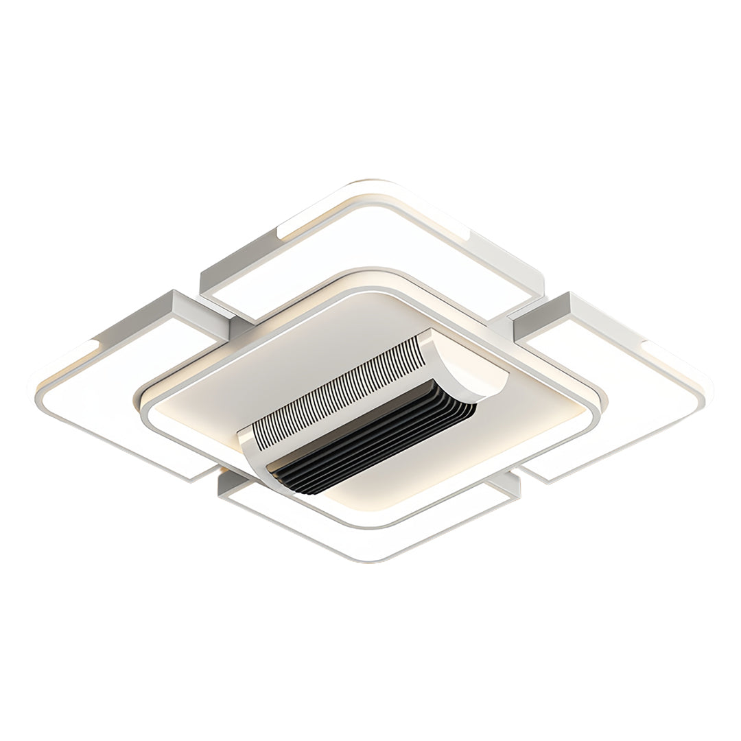 Elegant bladeless ceiling fan with square frame and integrated LED light for modern homes