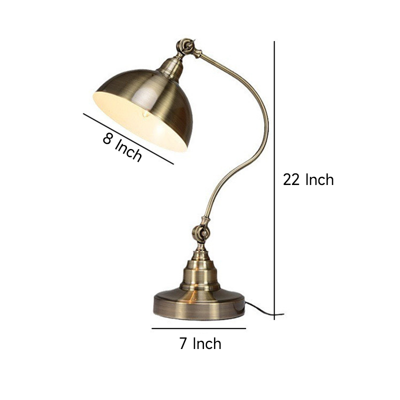 Bronze desk lamp dimension diagram with height and base width measurements.