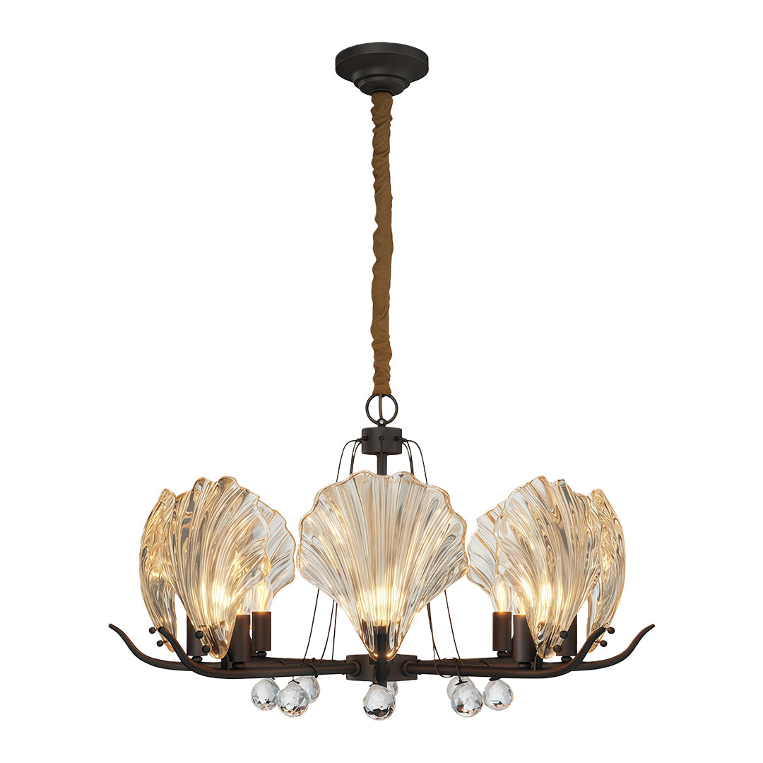 Modern luxury chandeliers in bronze finish with expansive botanical glass shade arrangement
