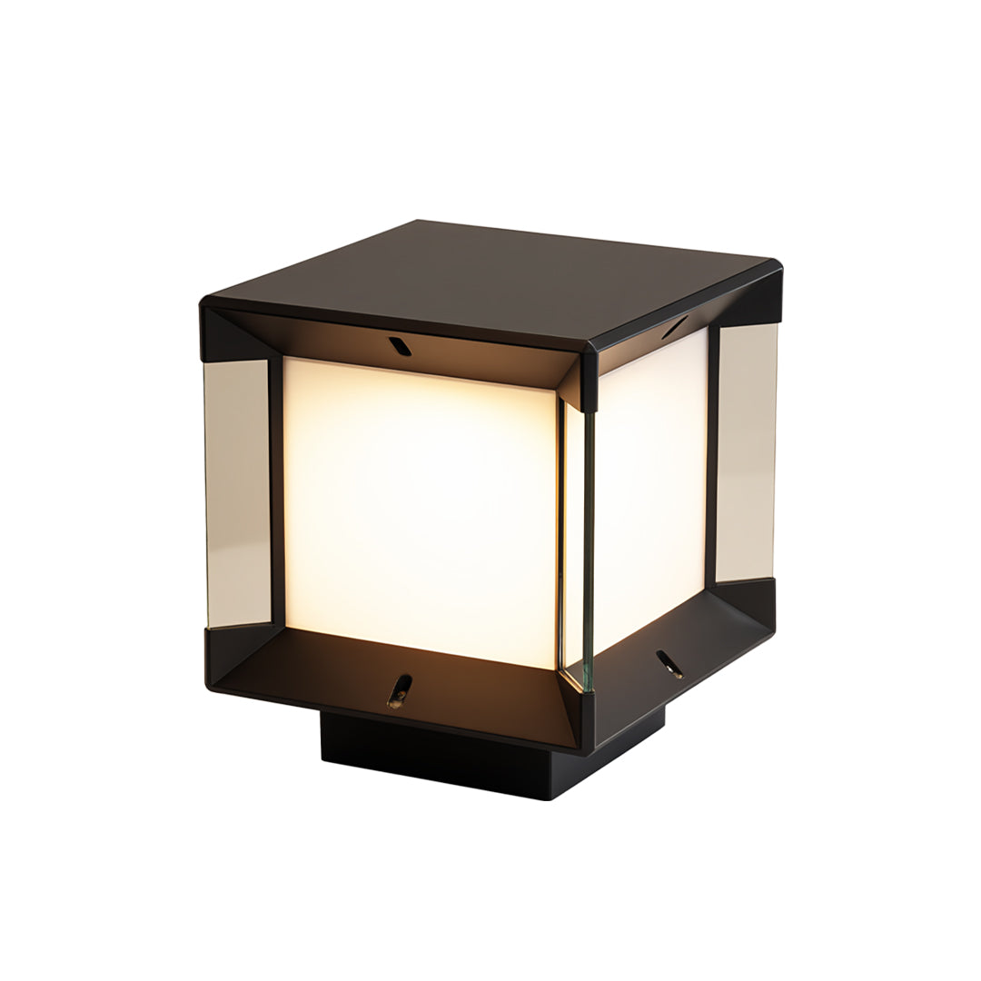 Pillar lights outdoor modern in bronze finish with frosted illumination panels.