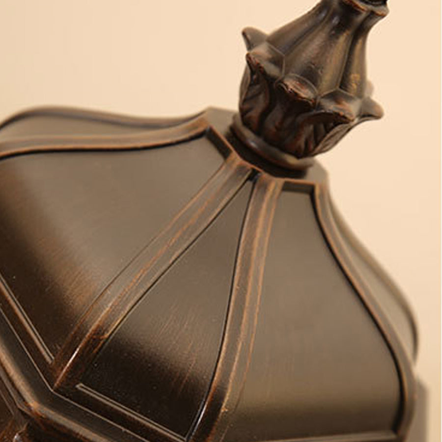 Bronze lamp base with ornate decorative details designed for outside pillar lights installation and outdoor lighting