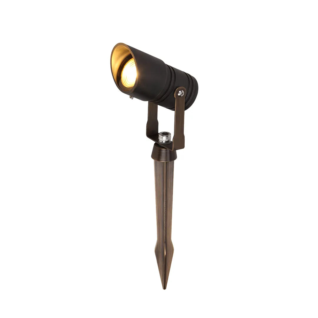 Bronze outdoor landscape spotlight with adjustable head and metal ground stake