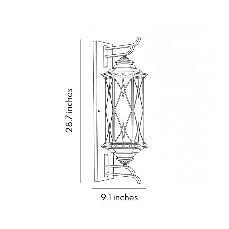 Bronze outdoor sconce dimension drawing showing the fixture height and width for exterior wall installation.