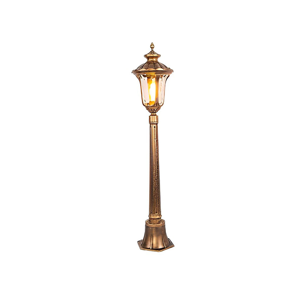 Bronze street lamp with top view highlighting the unique vintage design.