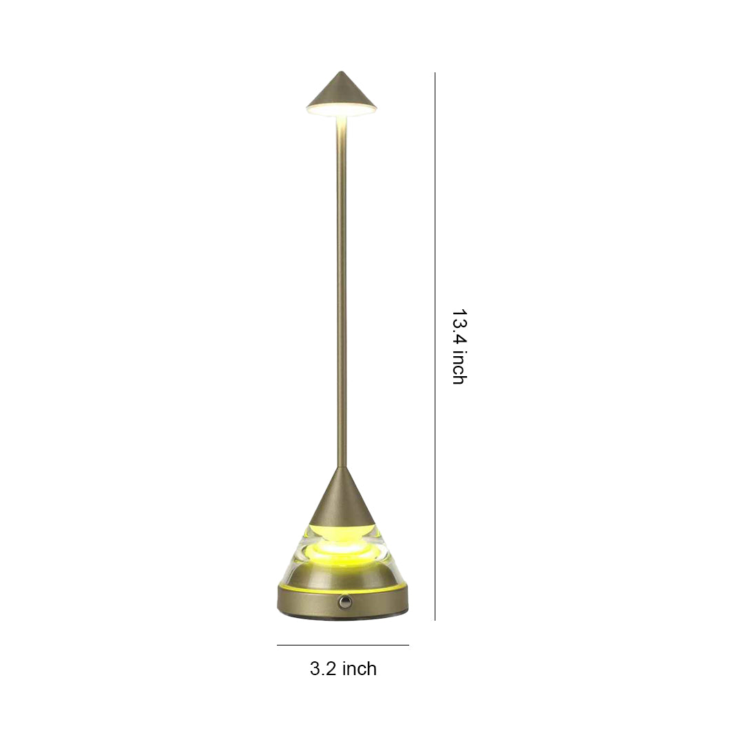 Detailed dimensions of a bronze-colored unique small table lamp, showing the 3.2-inch base and 13.4-inch height. 