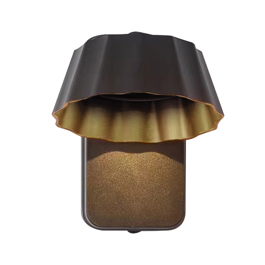 Dark bronze wall-mounted light fixture with golden reflector and compact square design
