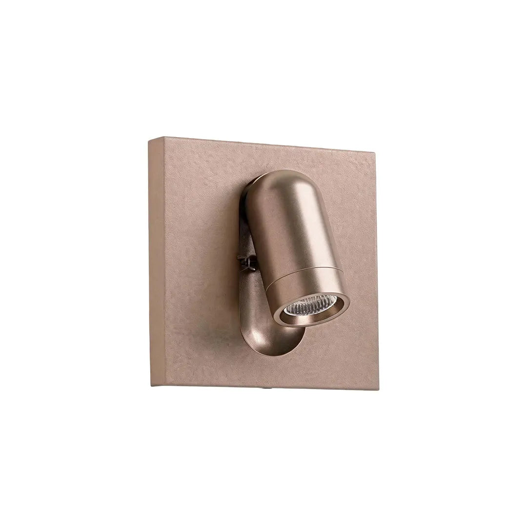 Brushed bronze wall mounted LED reading light with a compact adjustable spotlight design.