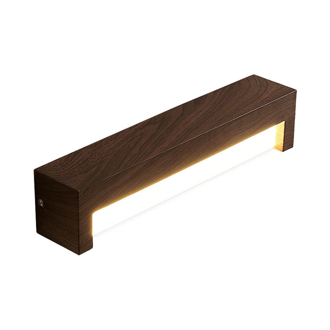 Brown wooden wall mounted led lights featuring clean linear design and warm illumination