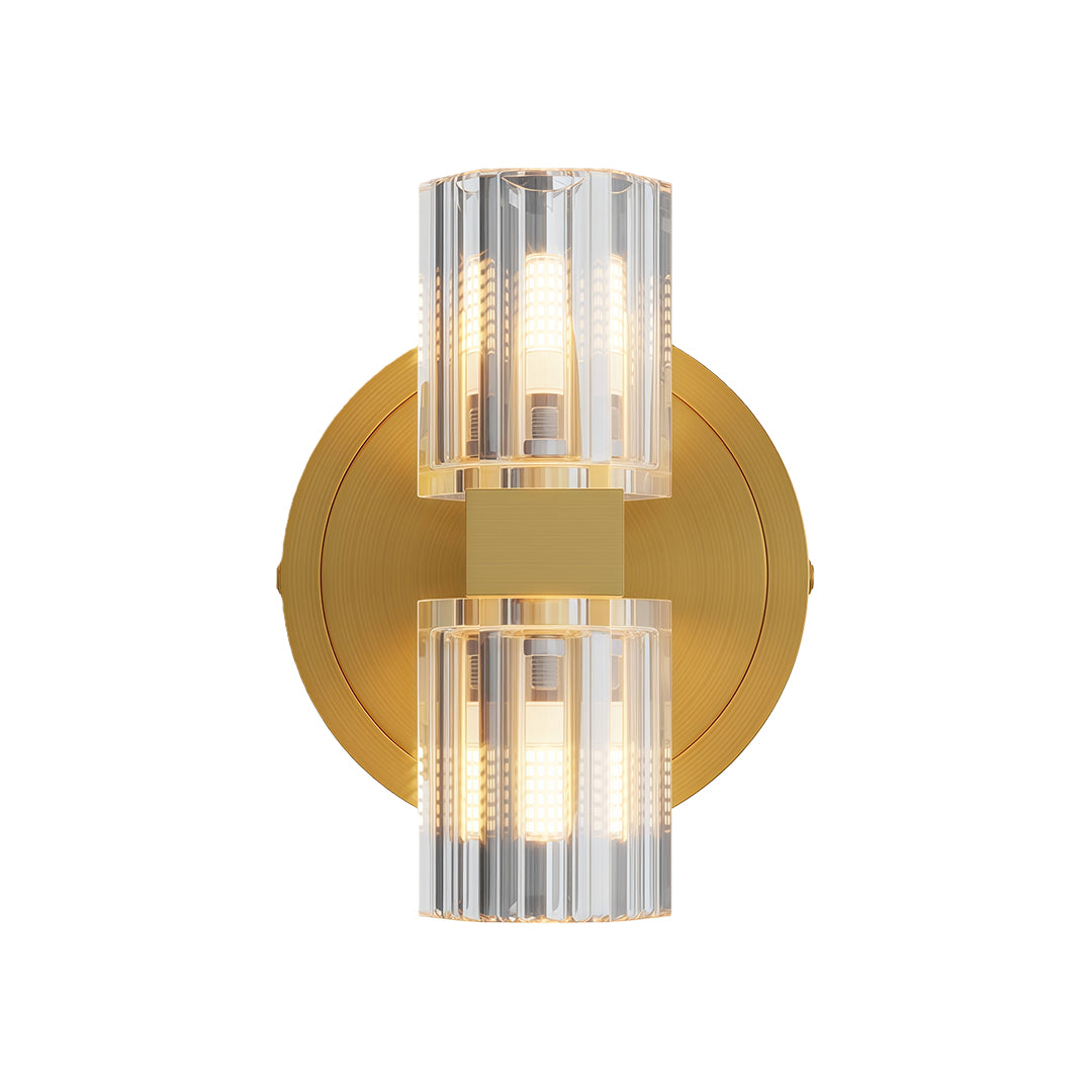 Modern luxury chandeliers style crystal wall light with brushed brass and fluted glass cylinders